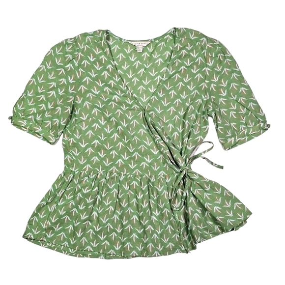 Lucky Brand Tops - Lucky Brand Size X Small Green Wrap Peplum Blouse Short Sleeve